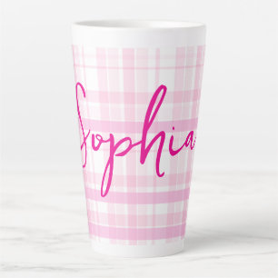 Personalized Pink Plaid Latte Mug with Name