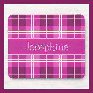 Personalized Pink Plaid Mouse Pad with Custom Name