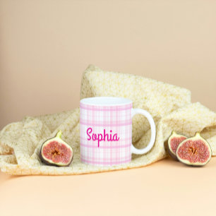 Personalized Pink Plaid Name Mug