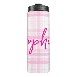Personalized Pink Plaid Thermal Tumbler with Name