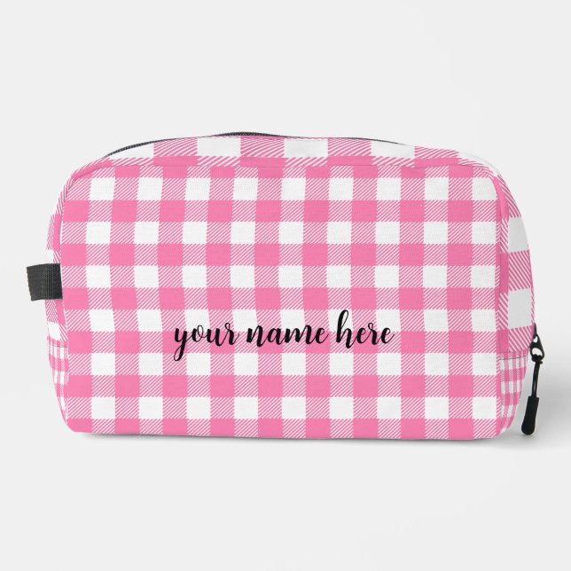 Personalized Pink Plaid Toiletry Bag (Front)