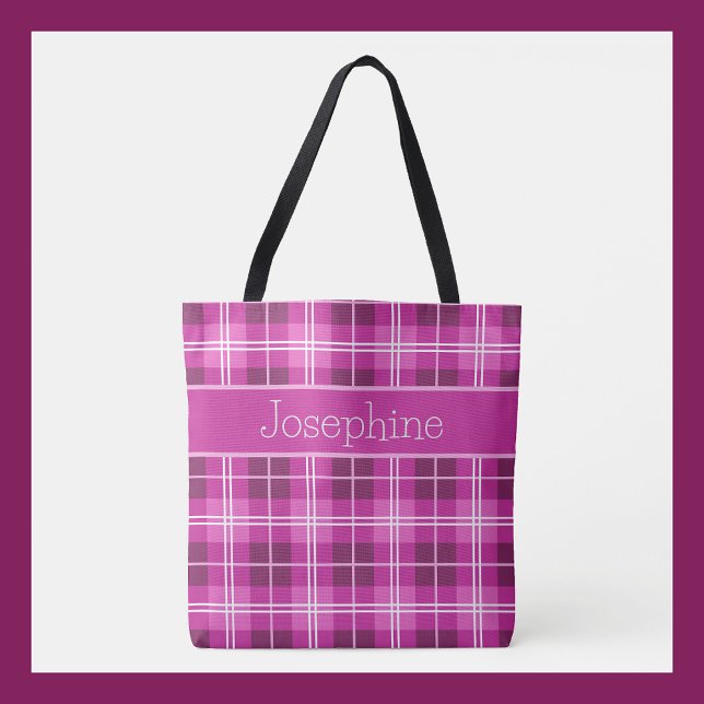 Personalized Pink Plaid Tote Bag with Custom Name (Creator Uploaded)