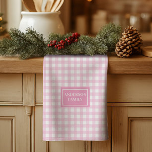 Personalized Pink Plaid Towel Chic Kitchen Accent