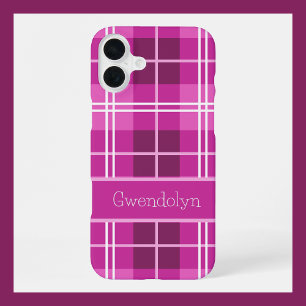 Personalized Pink Plaid with Custom Name iPhone 16 Plus Case