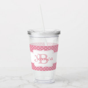 Personalized Pink Polka Dot Acrylic Tumbler