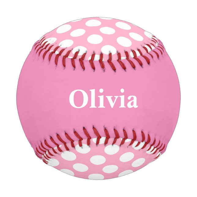 Personalized Pink Polka Dot Baseball (Front)