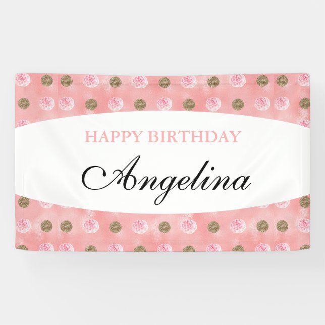 Personalized Pink Polka-Dot Birthday Banner (Horizontal)
