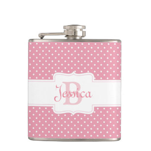 Personalized Pink Polka Dot Hip Flask