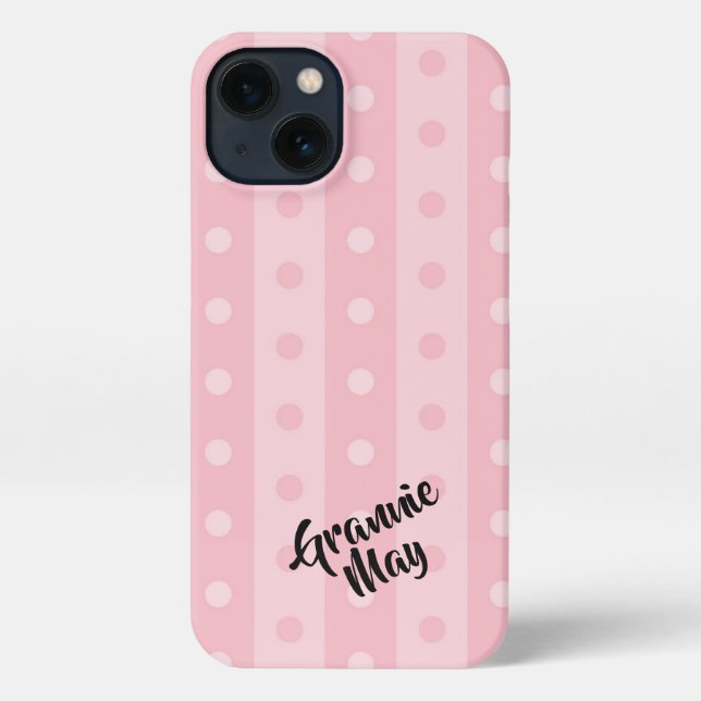 Personalized Pink Polka-Dot iPhone Case (Back)