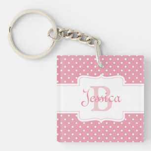 Personalized Pink Polka Dot Keychain