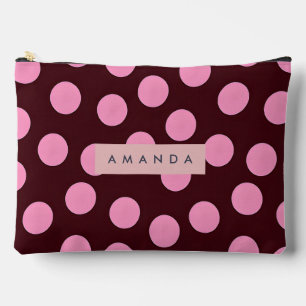 Personalized Pink Polka Dot on Chocolate Accessory Pouch