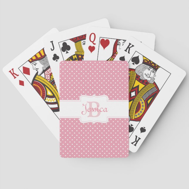 Personalized Pink Polka Dot Playing Cards (Back)