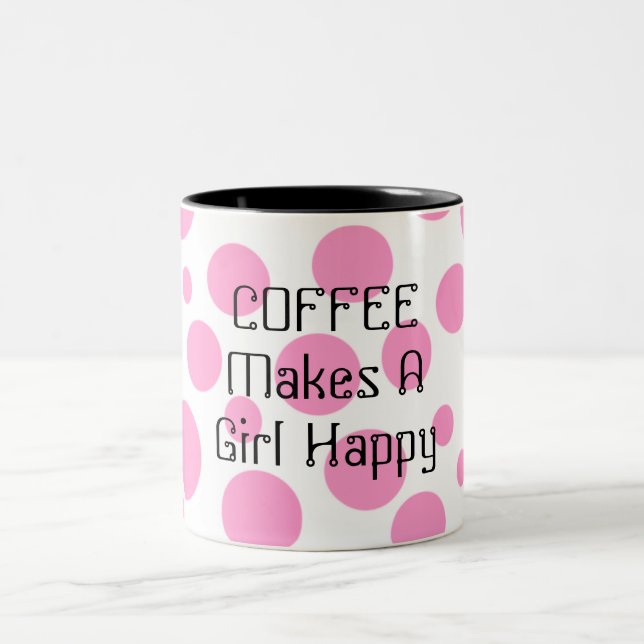 Personalized Pink Polka Dot Two-Toned Coffee Mug (Center)