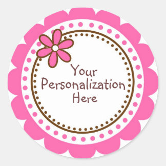 Personalized Pink Polka Dots and Scallops Classic Round Sticker