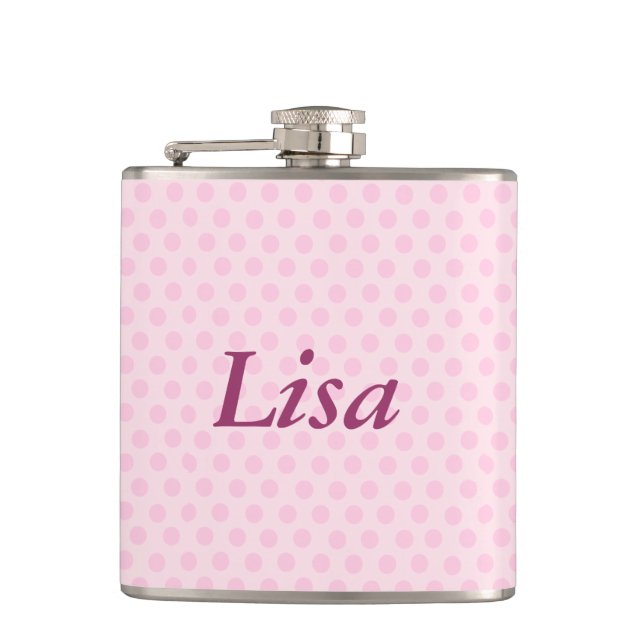 Personalized Pink Polka Dots Flask (Front)
