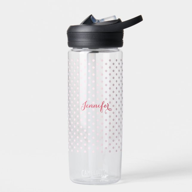 Personalized Pink Polka Dots Monogram Kids Girls Water Bottle (Left)