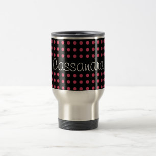 Personalized Pink Polka Dots on Black Background Travel Mug