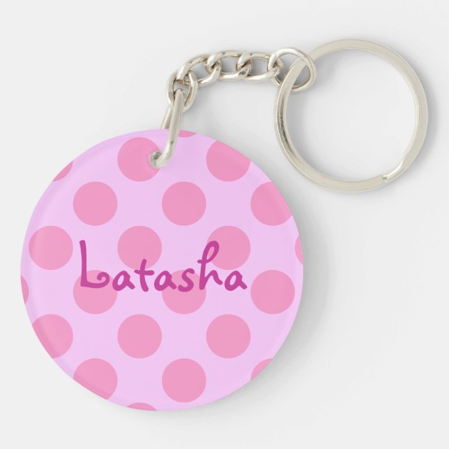 Personalized Pink Polka Dotted Keychain (Back)