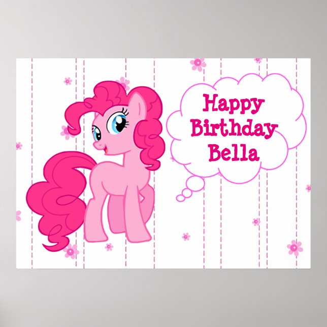 Personalized Pink Pony Happy Birthday Poster (Front)