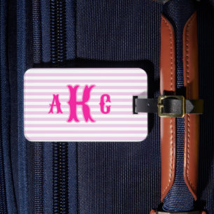 Personalized Pink Preppy Monogram Striped Girly Luggage Tag