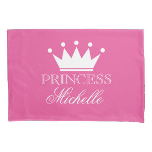 Personalized pink princess crown girls pillowcase