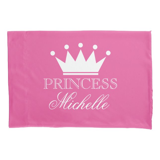 Personalized pink princess crown girls pillowcase (Front)