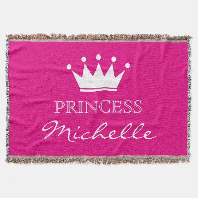 Personalized pink princess crown throw blanket (Front)