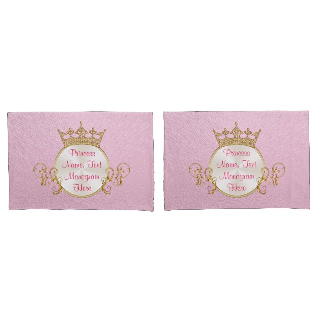 Personalized Pink Princess Pillow Case Set or 1 (Front-Set)