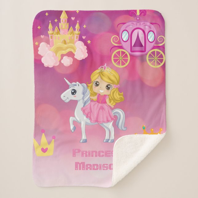 Personalized Pink Princess  Sherpa Blanket (Front)