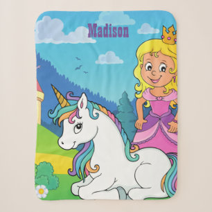 Personalized Pink Princess Unicorn Sherpa Blanket
