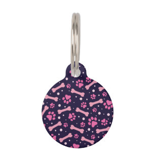 Personalized Pink Purple Dog Bones Dog Paws  Pet Tag