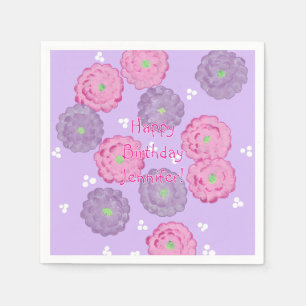 Personalized Pink Purple Floral Birthday Napkins