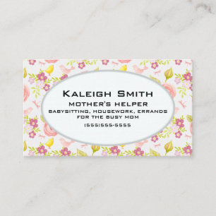 Personalized Pink Purple Floral Mother's Helper Calling Card