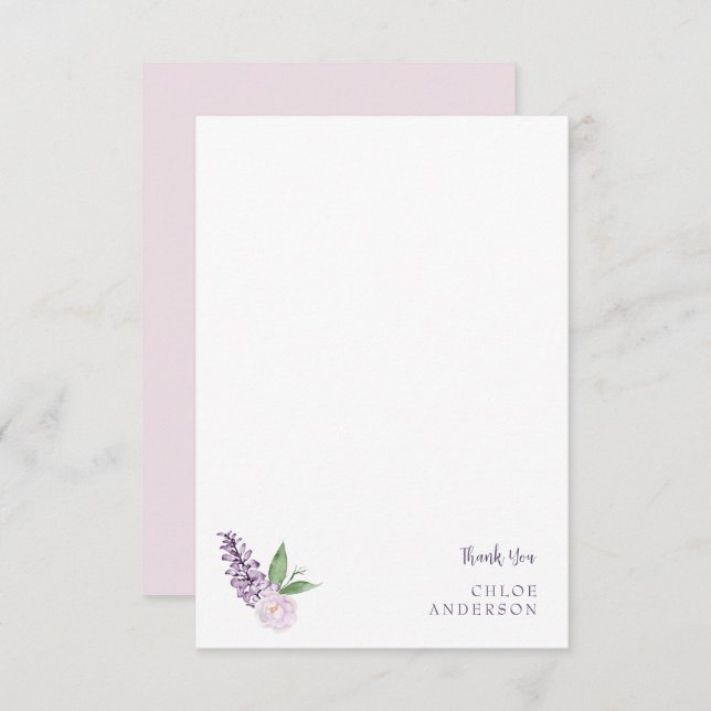 Personalized Pink & Purple Floral Thank You Card (Front/Back)