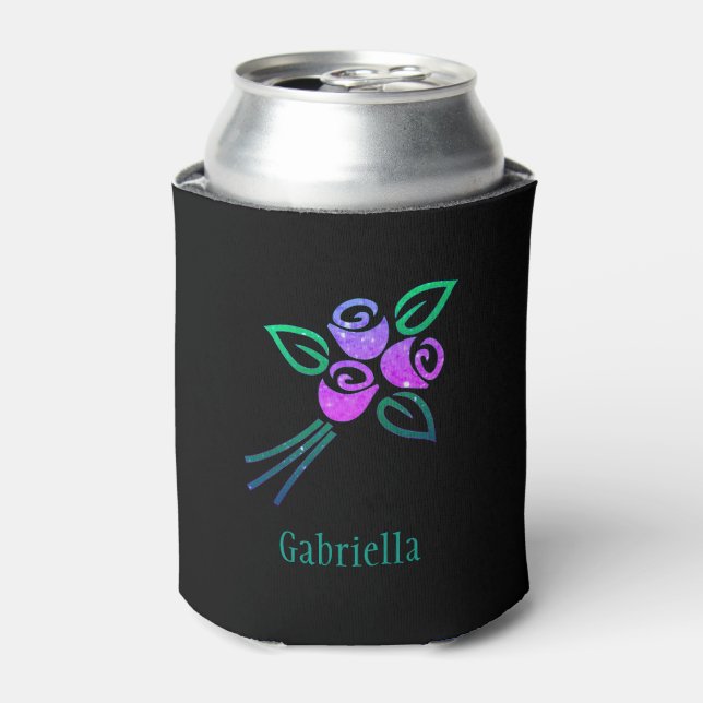 Personalized Pink Purple Flower Bouquet Can Cooler (Can Front)