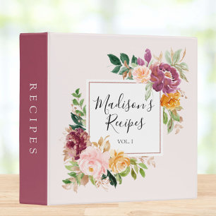 Personalized Pink Purple Flowers Floral Recipe Binder