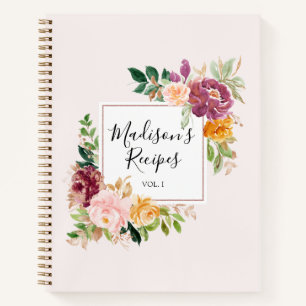 Personalized Pink Purple Flowers Floral Recipe Notebook