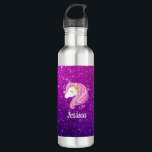 Personalized Pink Purple Glitter Unicorn Face 710 Ml Water Bottle<br><div class="desc">A cute pink and purple faux glitter unicorn face decorates this water bottle. So fun for a girl. Makes a great birthday party gift. Personalize it with her name. Designed for you by Blackberry Boulevard.</div>