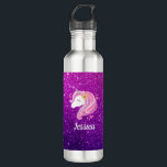 Personalized Pink Purple Glitter Unicorn Face 710 Ml Water Bottle<br><div class="desc">A cute pink and purple faux glitter unicorn face decorates this water bottle. So fun for a girl. Makes a great birthday party gift. Personalize it with her name. Designed for you by Blackberry Boulevard.</div>