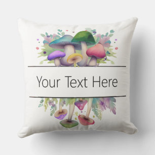 Personalized Pink & Purple Mushroom Theme Throw Pillow