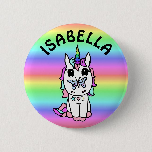 Personalized Pink, Purple, Rainbow Unicorn 2 Inch Round Button (Front)