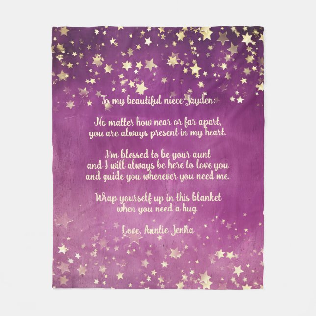 Personalized Pink Purple Stars Message Niece Fleece Blanket (Front)