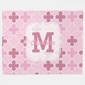 Personalized Pink Quatrefoil Pattern Fleece Blanket