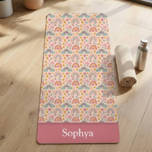 Personalized Pink Rainbow Name Yoga Mat
