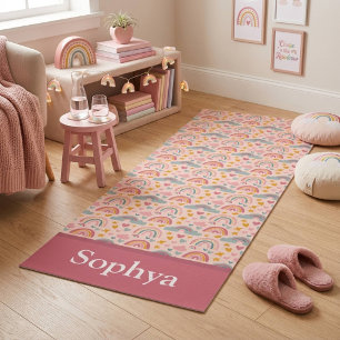 Personalized Pink Rainbow Name Yoga Mat
