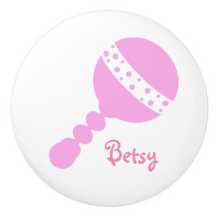 Personalized Pink Rattle Drawer Knob