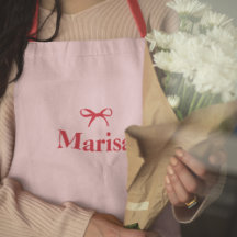Personalized Pink & Red Bow Name Apron | Custom E
