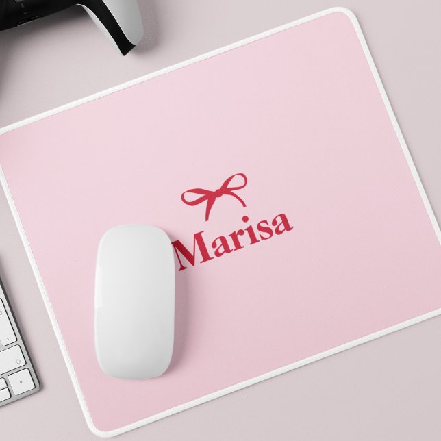 Personalized Pink & Red Bow Name Mouse Pad (Creator Uploaded)