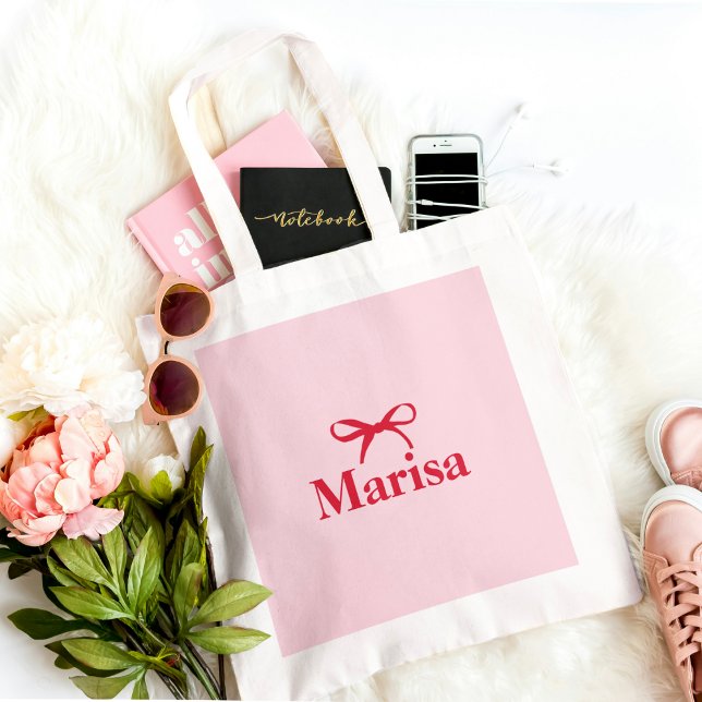 Personalized Pink & Red Bow Name Tote Bag (Creator Uploaded)