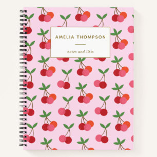Personalized Pink Red Cherry Fruit Retro Pattern Notebook